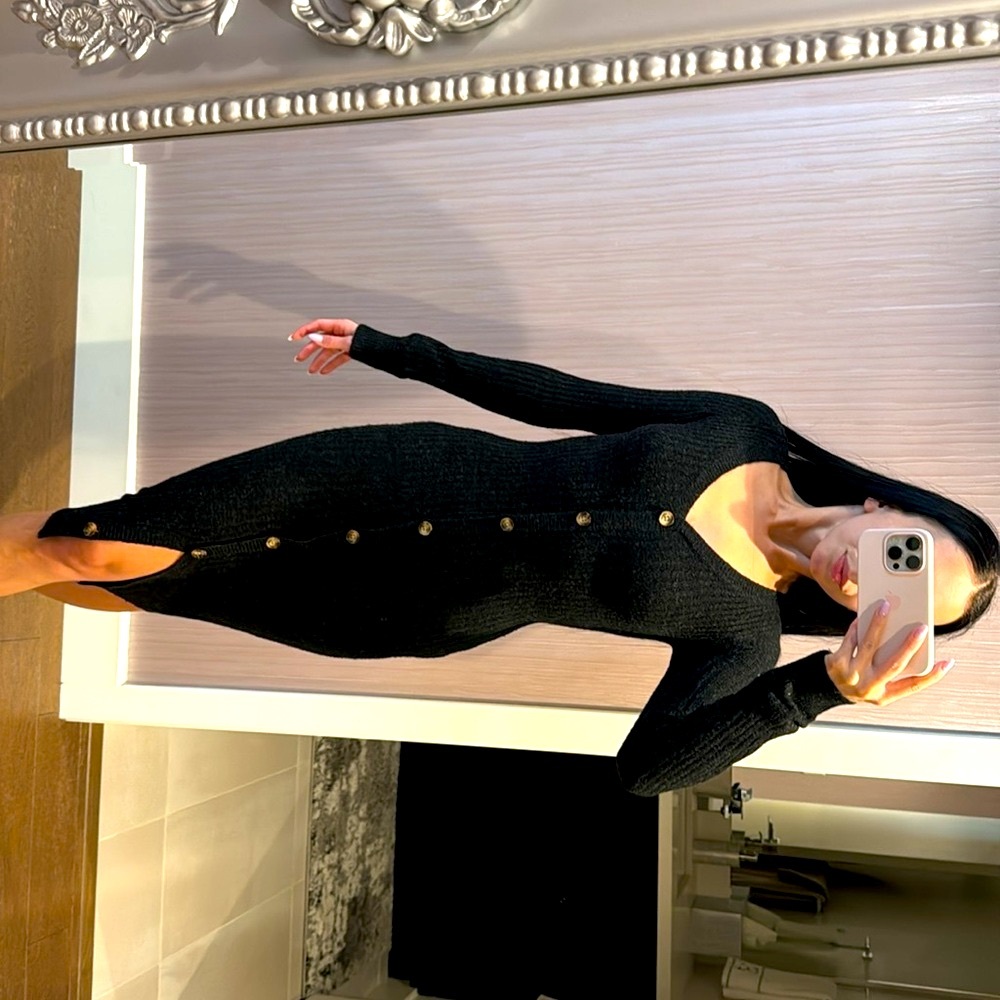 Black midi sweater dress 👗 XXS Petite buttons Abercrombie & Fitch XXSP